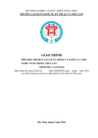 Giáo trình Sản xuất giống và nuôi cá cảnh - Nghề: Nuôi trồng thủy sản