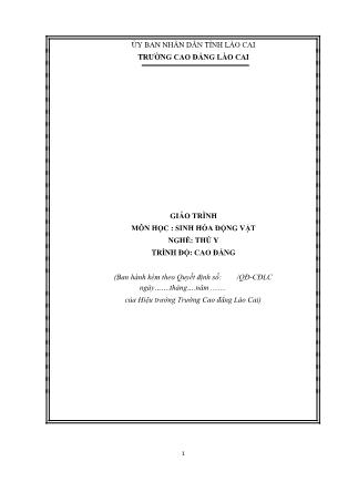Giáo trình Sinh hóa động vật - Nghề: Thú y