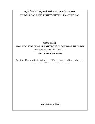 Giáo trình Ứng dụng vi sinh trong nuôi trồng thủy sản - Nghề: Nuôi trồng thủy sản