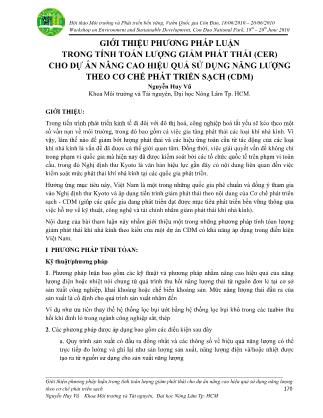 Giới thiệu phương pháp luận trong tính toán lượng giảm phát thải (CER) cho dự án nâng cao hiệu quả sử dụng năng lượng theo cơ chế phát triển sạch (CDM)