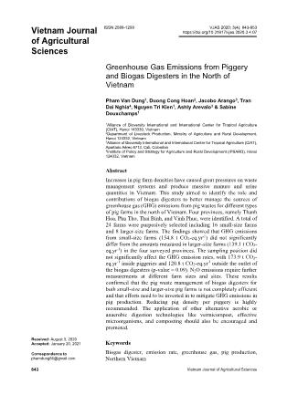Greenhouse gas emissions from piggery and biogas digesters in the North of Vietnam