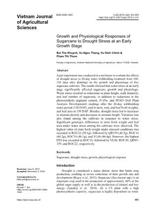 Growth and physiological responses of sugarcane to drought stress at an early growth stage