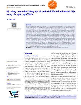 Hệ thống thanh điệu tiếng Rục và quá trình hình thành thanh điệu trong các ngôn ngữ Vietic