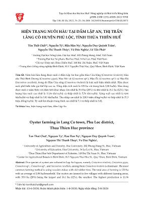Hiện trạng nuôi hàu tại đầm Lập An, thị trấn Lăng Cô huyện Phú Lộc, tỉnh Thừa Thiên Huế