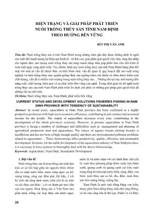 Hiện trạng và giải pháp phát triển nuôi trồng thủy sản tỉnh Nam Định theo hướng bền vững