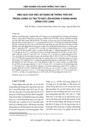 Hiệu quả của việc sử dụng hệ thống thổi khí trong ương cá tra từ bột lên hương ở đồng bằng sông Cửu Long