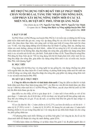 Hỗ trợ ứng dụng tiến bộ kỹ thuật phát triển chăn nuôi bò lai, tăng thu nhập cho nông dân, góp phần xây dựng nông thôn mới ở các xã miền núi, huyện Đức Phổ, tỉnh Quảng Ngãi