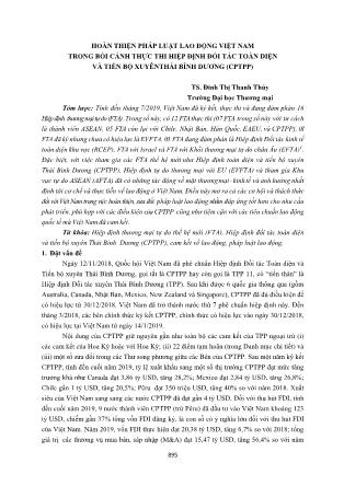 Hoàn thiện pháp luật lao động Việt Nam trong bối cảnh thực thi hiệp định đối tác toàn diện và tiến bộ xuyên Thái Bình Dương (CPTPP)