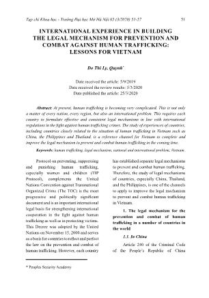 International experience in building the legal mechanism for prevention and combat against human trafficking: Lessons for Vietnam