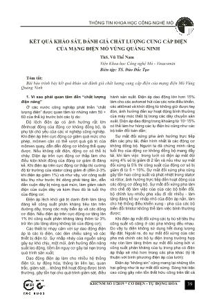 Kết quả khảo sát, đánh giá chất lượng cung cấp điện của mạng điện mỏ vùng Quảng Ninh