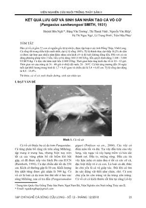 Kết quả lưu giữ và sinh sản nhân tạo cá vồ cờ (Pangasius sanitwongsei SMITH, 1931)