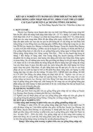 Kết quả nghiên cứu đánh giá tính thích ứng đối với giống hồng giòn nhập nội (Fuyu, Jiro) và kỹ thuật ghép cải tạo tại huyện Lạc Dương, tỉnh Lâm Đồng