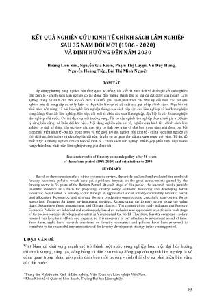 Kết quả nghiên cứu kinh tế chính sách lâm nghiệp sau 35 năm đổi mới (1986-2020) và định hướng đến năm 2030