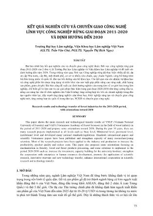 Kết quả nghiên cứu và chuyển giao công nghệ lĩnh vực công nghiệp rừng giai đoạn 2011-2020 và định hướng đến 2030