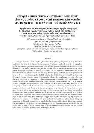 Kết quả nghiên cứu và chuyển giao công nghệ lĩnh vực giống và công nghệ sinh học lâm nghiệp giai đoạn 2011-2020 và định hướng đến năm 2030
