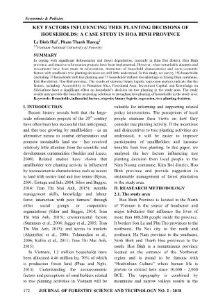 Key factors influencing tree planting decisions of households: A case study in Hoa Binh province