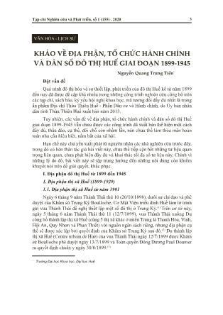 Khảo về địa phận, tổ chức hành chính và dân số đô thị Huế giai đoạn 1899-1945