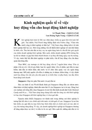 Kinh nghiệm quốc tế về việc huy động vốn cho hoạt động khởi nghiệp