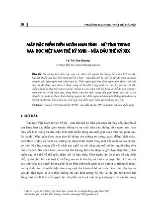 Mấy đặc điểm diễn ngôn nam tính - nữ tính trong văn học Việt Nam thế kỷ XVIII - nửa đầu thế kỷ XIX