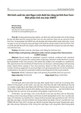 Mô hình canh tác sâm Ngọc Linh dưới tán rừng tại tỉnh Kon Tum: Một phân tích ma trận SWOT