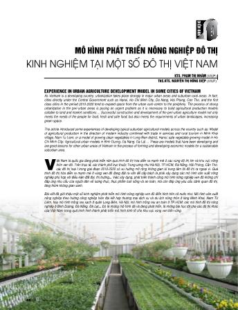 Mô hình phát triển nông nghiệp đô thị kinh nghiệm tại một số đô thị Việt Nam