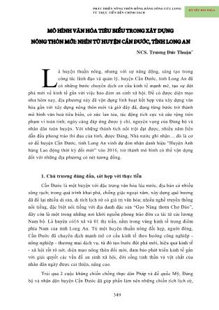 Mô hình văn hóa tiêu biểu trong xây dựng nông thôn mới: Nhìn từ huyện Cần Đước, tỉnh Long An