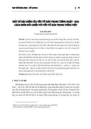 Một số đặc điểm của yếu tố hán trong tiếng Nhật - Qua cách nhìn đối chiếu với yếu tố Hán trong tiếng Việt
