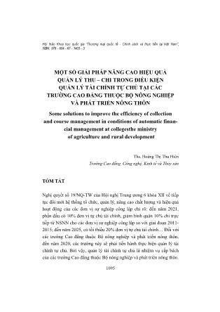 Một số giải pháp nâng cao hiệu quả quản lý thu – chi trong điều kiện quản lý tài chính tự chủ tại các trường cao đẳng thuộc bộ nông nghiệp và phát triển nông thôn