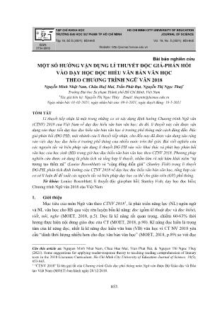 Một số hướng vận dụng lí thuyết độc giả - phản hồi vào dạy học đọc hiểu văn bản văn học theo chương trình Ngữ văn 2018