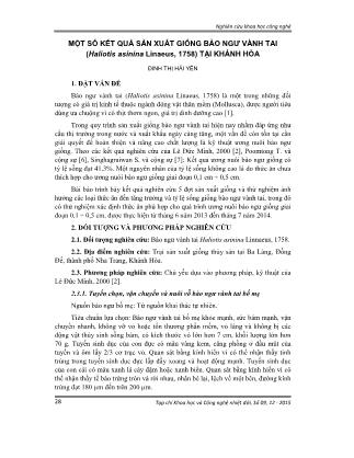 Một số kết quả sản xuất giống bào ngư vành tai tại (Haliotis asinina Linaeus, 1758) Khánh Hòa