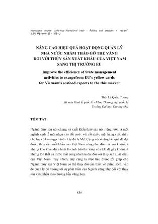 Nâng cao hiệu quả hoạt động quản lý nhà nước nhằm tháo gỡ thẻ vàng đối với thủy sản xuất khẩu của Việt Nam sang thị trường EU