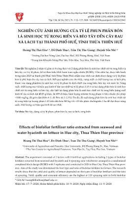 Nghiên cứu ảnh hưởng của tỷ lệ phun phân bón lá sinh học từ rong biển và bèo tây đến cây rau xà lách tại thành phố Huế, tỉnh Thừa Thiên Huế