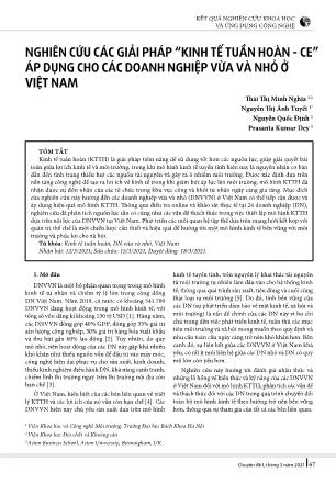 Nghiên cứu các giải pháp “Kinh tế tuần hoàn - CE” áp dụng cho các doanh nghiệp vừa và nhỏ ở Việt Nam