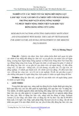 Nghiên cứu các nhân tố tác động đến động lực làm việc và sự gắn bó của nhân viên với ngân hàng: Trường hợp Ngân hàng Nông nghiệp và Phát triển Nông thôn Việt Nam khu vực đồng bằng sông Cửu Long