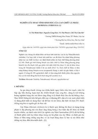 Nghiên cứu hoạt tính sinh học của cao chiết lá nhàu (Morinda citrifolia.L)