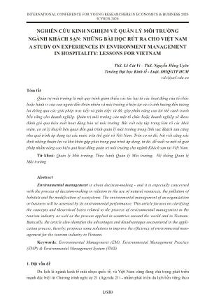 Nghiên cứu kinh nghiệm về quản lý môi trường ngành khách sạn: Những bài học rút ra cho Việt Nam