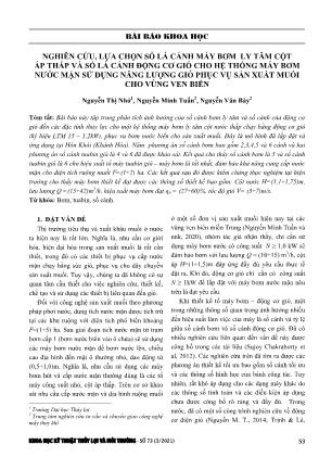 Nghiên cứu, lựa chọn số lá cánh máy bơm ly tâm cột áp thấp và số lá cánh động cơ gió cho hệ thống máy bơm nước mặn sử dụng năng lượng gió phục vụ sản xuất muối cho vùng ven biển