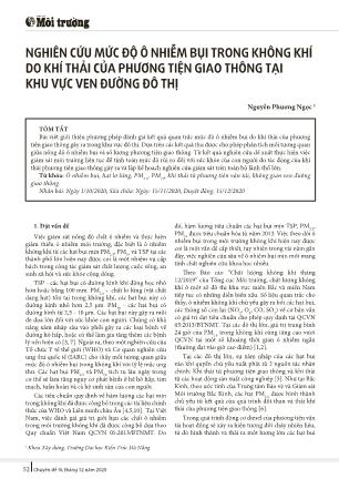 Nghiên cứu mức độ ô nhiễm bụi trong không khí do khí thải của phương tiện giao thông tại khu vực ven đường đô thị