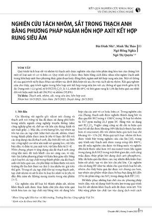 Nghiên cứu tách nhôm, sắt trong thạch anh bằng phương pháp ngâm hỗn hợp axít kết hợp rung siêu âm