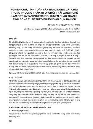 Nghiên cứu, tính toán cân bằng dòng vật chất trong phương pháp xử lý chất thải làng nghề làm bột xã Tân Phú Trung, huyện Châu Thành, tỉnh Đồng Tháp theo phương án cụm dân cư