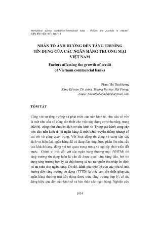 Nhân tố ảnh hưởng đến tăng trưởng tín dụng của các ngân hàng thương mại Việt Nam