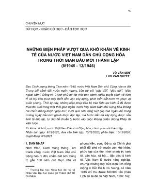 Những biện pháp vượt qua khó khăn về kinh tế của nước Việt Nam Dân chủ Cộng hòa trong thời gian đầu mới thành lập (8/1945 - 12/1946)