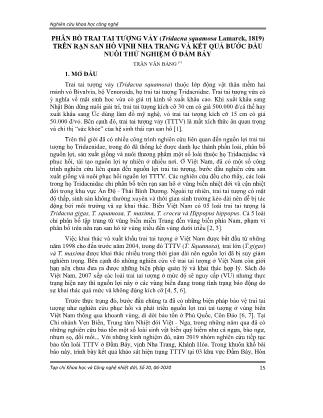 Phân bố trai tai tượng vảy (Tridacna squamosa Lamarck, 1819) trên rạn san hô vịnh Nha Trang và kết quả bước đầu nuôi thử nghiệm ở đầm Báy