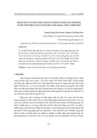 Phân lập và tuyển chọn chủng vi khuẩn phân giải tinh bột từ hồ nuôi thủy sản ở vùng phá Tam Giang, Thừa Thiên Huế