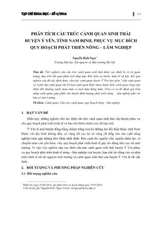 Phân tích cấu trúc cảnh quan sinh thái huyện Ý Yên, tỉnh Nam Định, phục vụ mục đích quy hoạch phát triển nông – lâm nghiệp