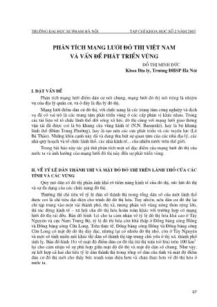 Phân tích mạng lưới đô thị Việt Nam và vấn đề phát triển vùng