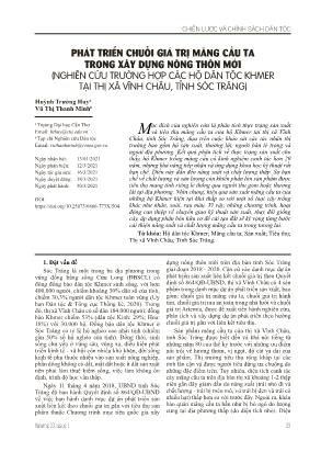 Phát triển chuỗi giá trị mãng cầu ta trong xây dựng nông thôn mới (Nghiên cứu trường hợp các hộ dân tộc Khmer tại thị xã Vĩnh Châu, tỉnh Sóc Trăng)