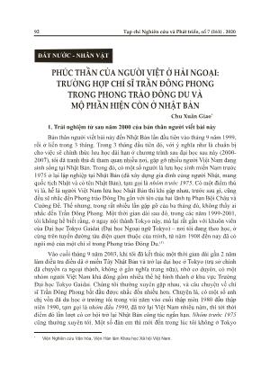 Phúc thần của người Việt ở hải ngoại: Trường hợp chí sĩ Trần Đông Phong trong phong trào Đông Du và mộ phần hiện còn ở Nhật Bản