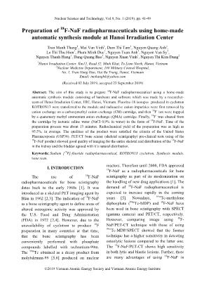 Preparation of ¹⁸F-NaF radiopharmaceuticals using home-made automatic synthesis module at Hanoi Irradiation Center