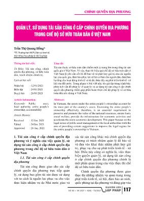 Quản lý, sử dụng tài sản công ở cấp chính quyền địa phương trong chế độ sở hữu toàn dân ở Việt Nam
